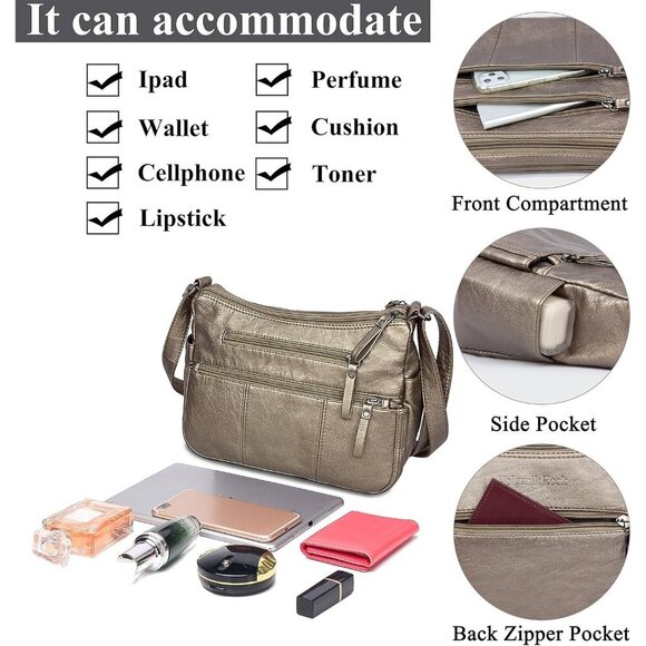 🆕 Volganik Rock PU Leather Shoulder Bag Women Silver Soft Pocketbooks Purse - Picture 5 of 7